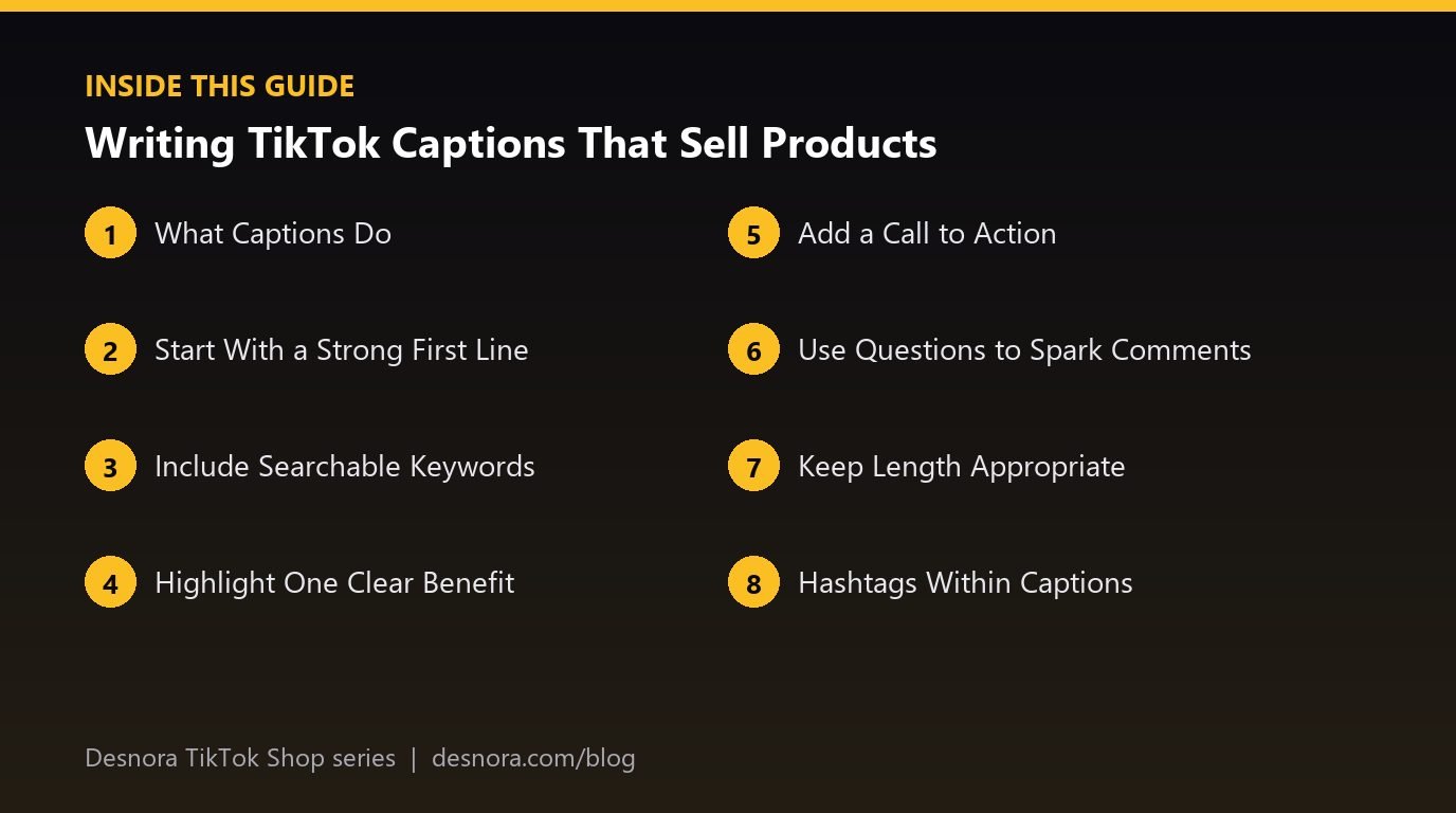 Overview of the main sections covered in Writing TikTok Captions That Sell Products