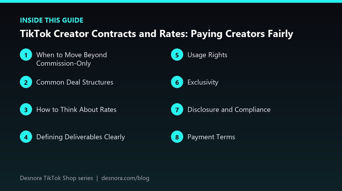 Overview of the main sections covered in TikTok Creator Contracts and Rates: Paying Creators Fairly