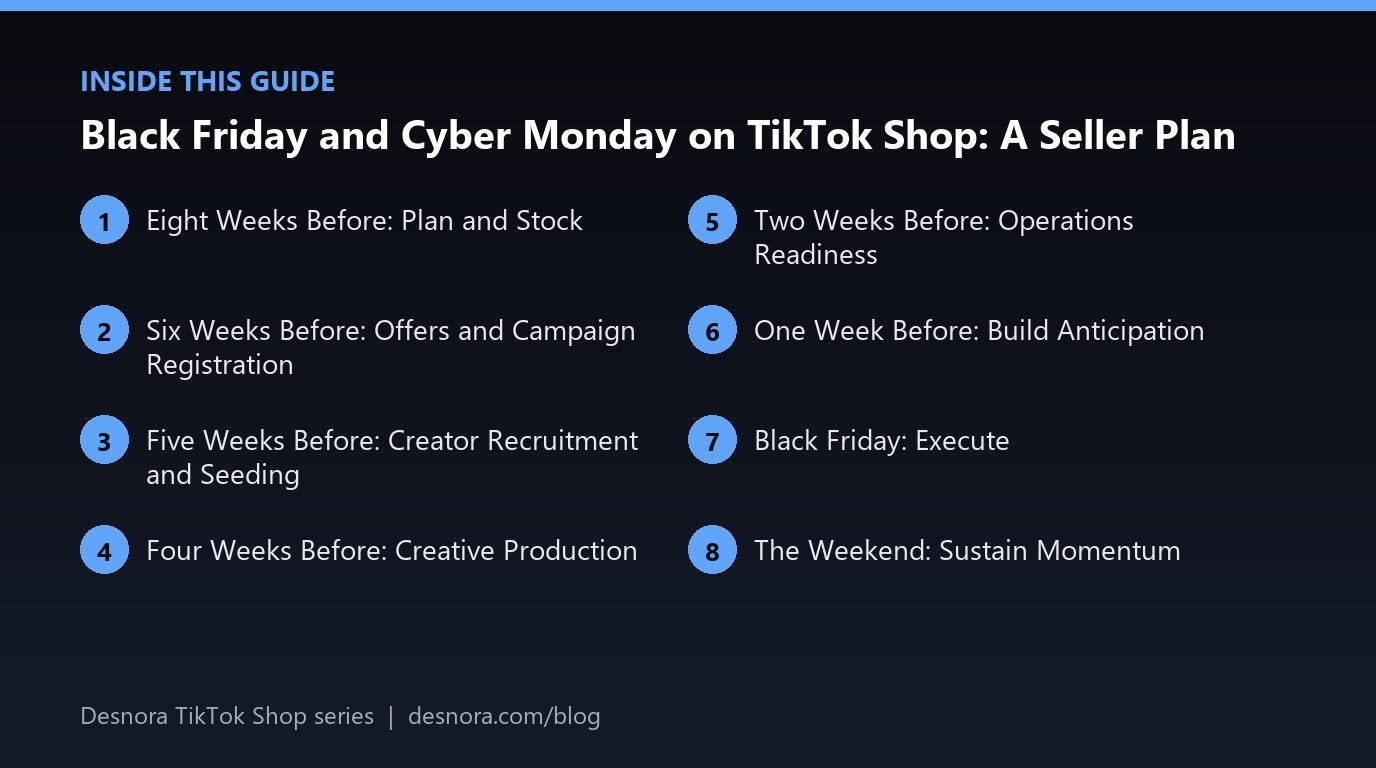 Overview of the main sections covered in Black Friday and Cyber Monday on TikTok Shop: A Seller Plan