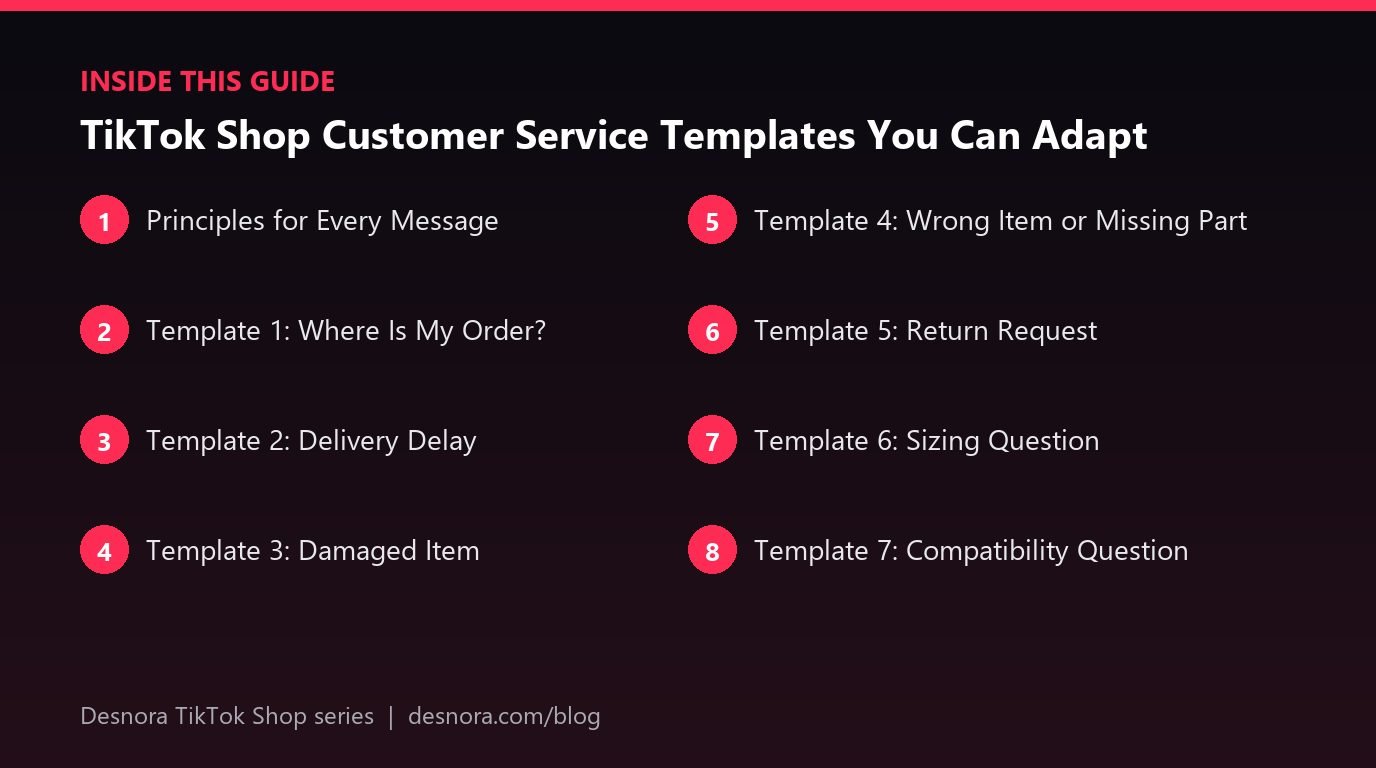 Overview of the main sections covered in TikTok Shop Customer Service Templates You Can Adapt