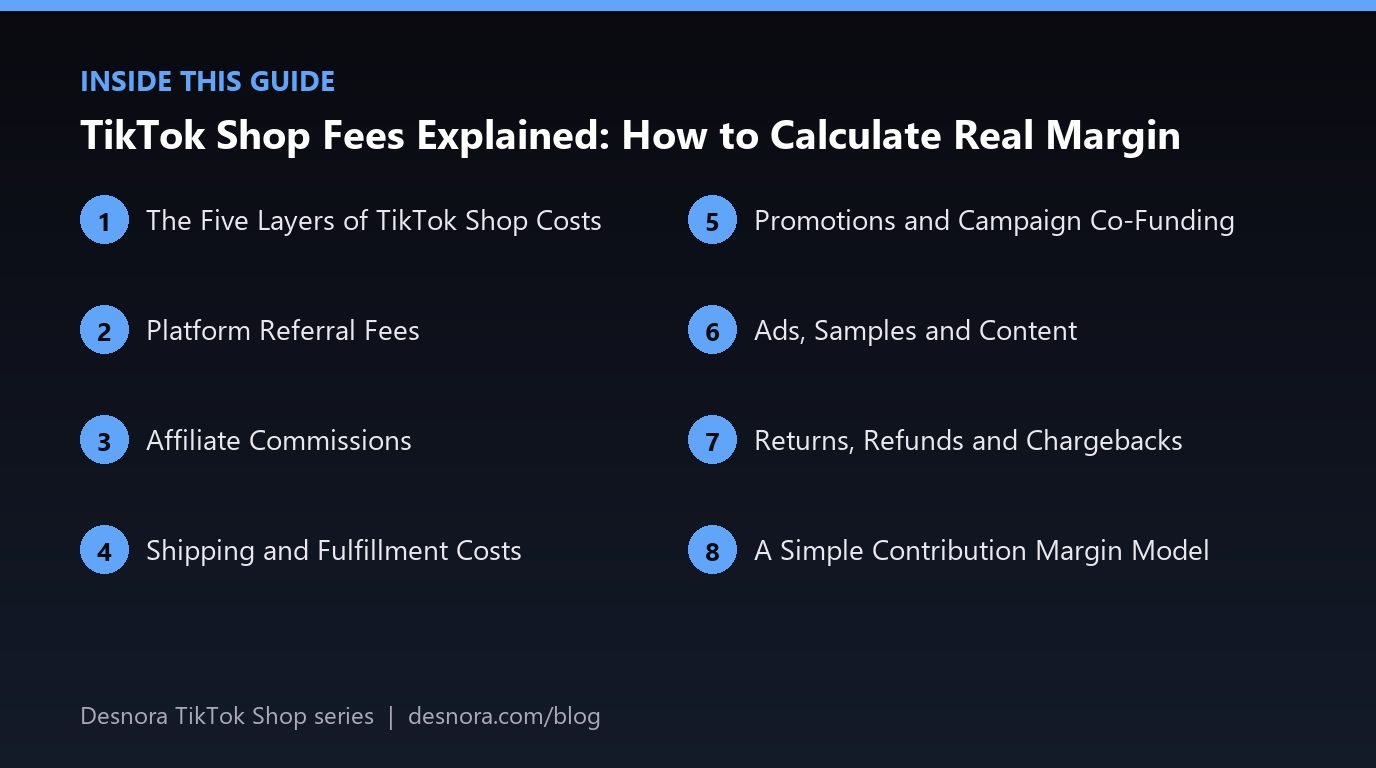 Overview of the main sections covered in TikTok Shop Fees Explained: How to Calculate Real Margin