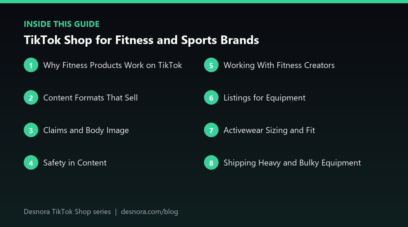 Overview of the main sections covered in TikTok Shop for Fitness and Sports Brands
