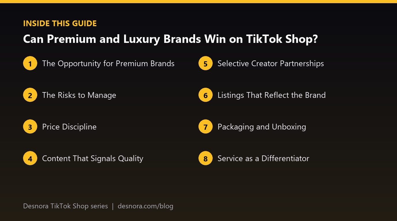 Overview of the main sections covered in Can Premium and Luxury Brands Win on TikTok Shop?