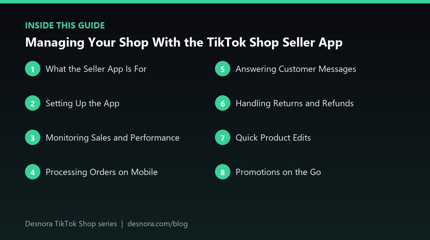 Overview of the main sections covered in Managing Your Shop With the TikTok Shop Seller App