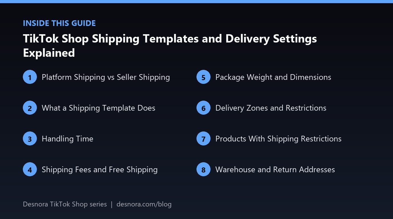 Overview of the main sections covered in TikTok Shop Shipping Templates and Delivery Settings Explained